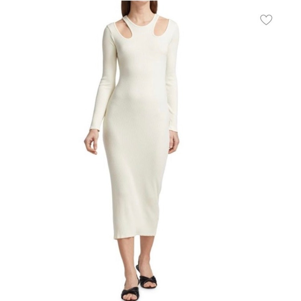Simon Miller Women's Off White Rib Cutout Bodycon‎ Dress Macadamia Sz L Glam
